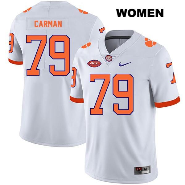 Women's Clemson Tigers #79 Jackson Carman Stitched White Legend Authentic Nike NCAA College Football Jersey KZJ4146DO